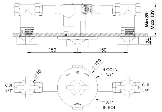 Термостатический набор для душа с 3 отверстиями из хромированной латуни rvb TIMES ARCH-00117994 - Вид №2