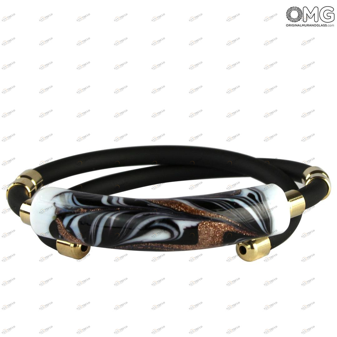 4256 ORIGINALMURANOGLASS Браслет Фиамминго - чёрный с авантюрином - муранское стекло OMG 18 см 