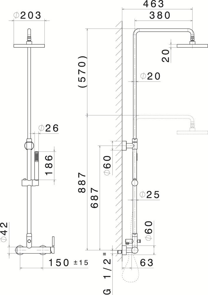 newform Душевая стойка с переключателем на ручной душ с верхним душем Colonne doccia 61151 - Вид №1
