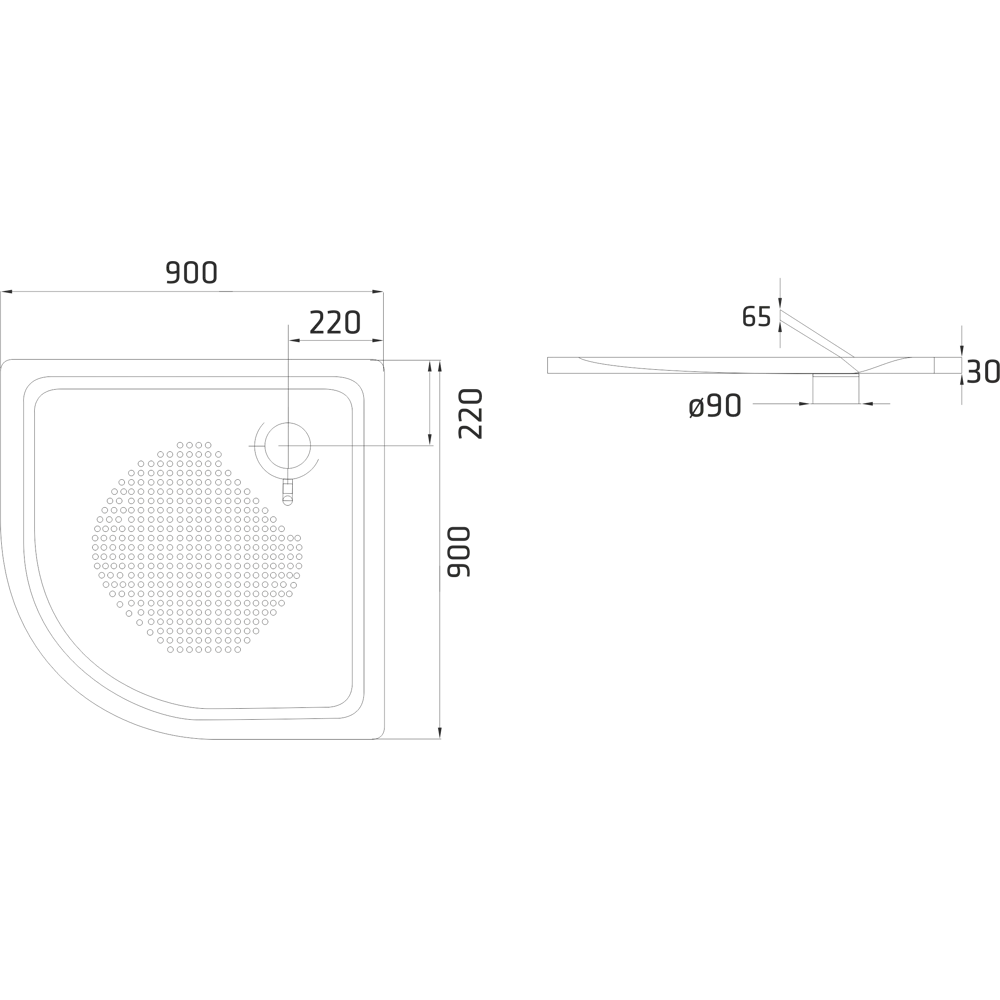 Душевой поддон BLB U HG 1/4 круга сталь 90x90 см 82485794 STLM-2210453 - Вид №2