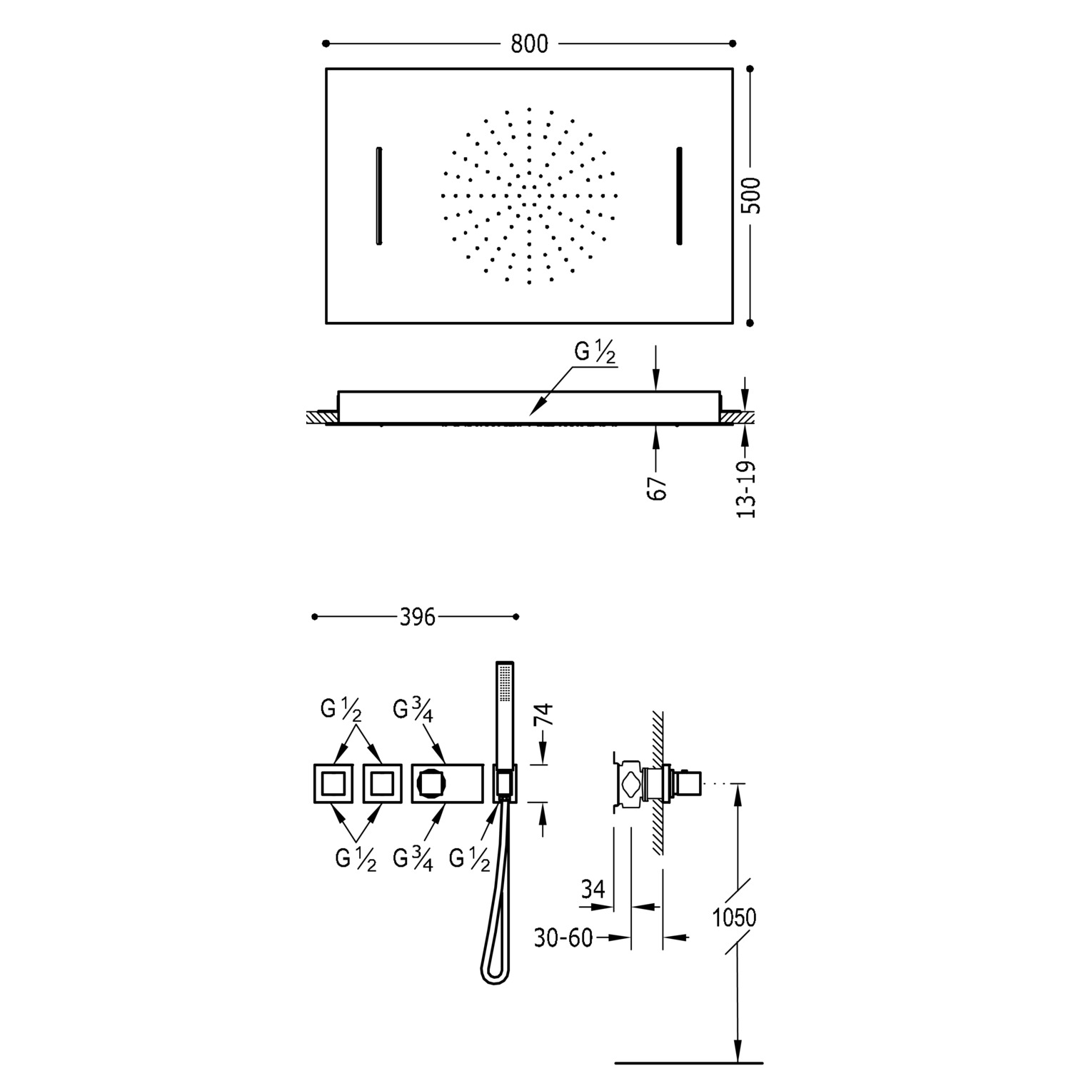 БЛОЧНАЯ СИСТЕМА Block System 4-ходовой комплект скрытого термостатического смесителя для душа-20725403 TRES Thermostatic - Вид №1