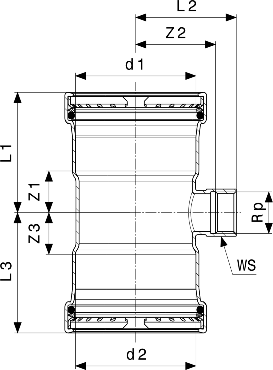 437 145 Модель 2317.2 Трубопроводные системы  Sanpress Inox  Тройники Santreyd  - Вид №3