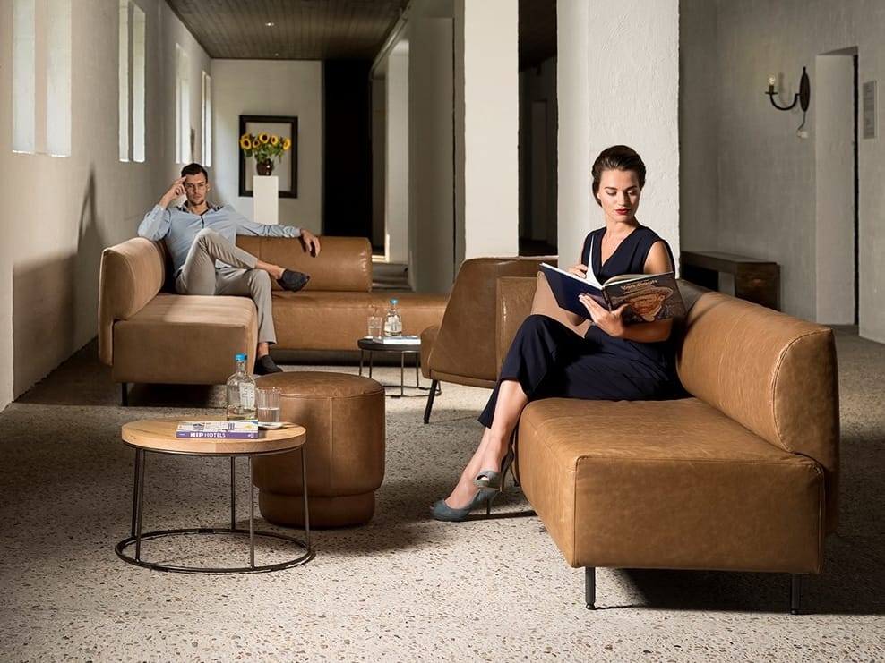 Круглый кожаный пуф Jess Поднос ARCH-00146234 - Вид №1