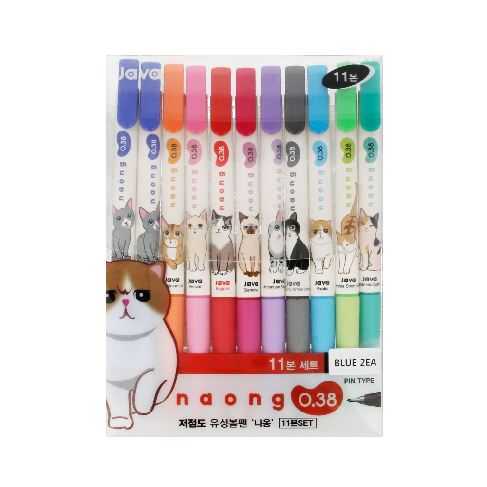 10.033B Набор ручек шариковых Naong 10 + 1 цв. 0.3 мм Кошки Java 