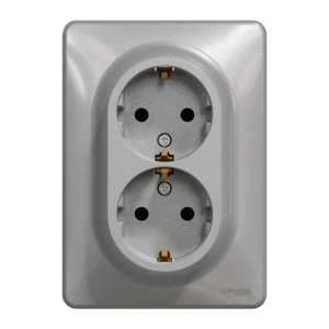 Двойная розетка встраиваемая Systeme Electric Sedna Design с заземлением, цвет алюминий 84826846 STLM-2073081