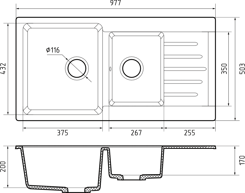 Кухонная мойка Искусственный камень PRACTIK S109 GranFest P-980KL-S109 - Вид №1