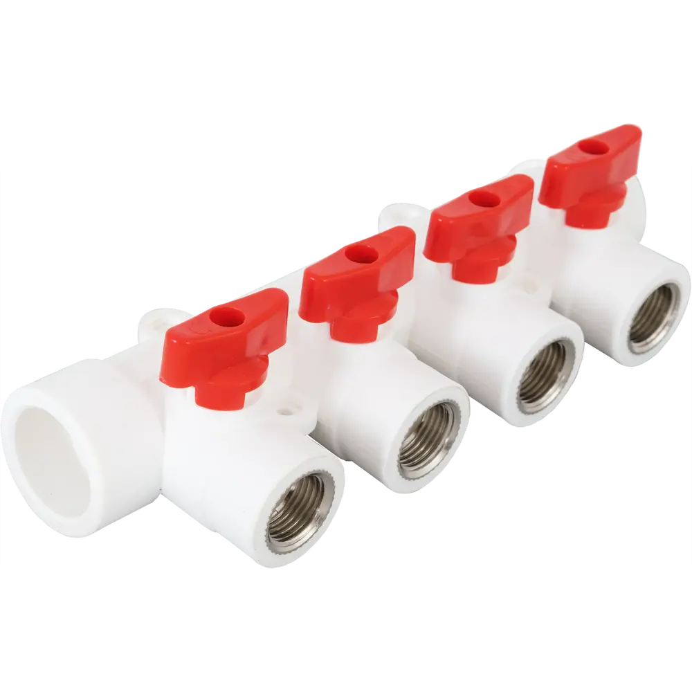 Коллектор РВК на 4 выхода с кранами 32 мм х 1/2" полипропилен STLM-2081015