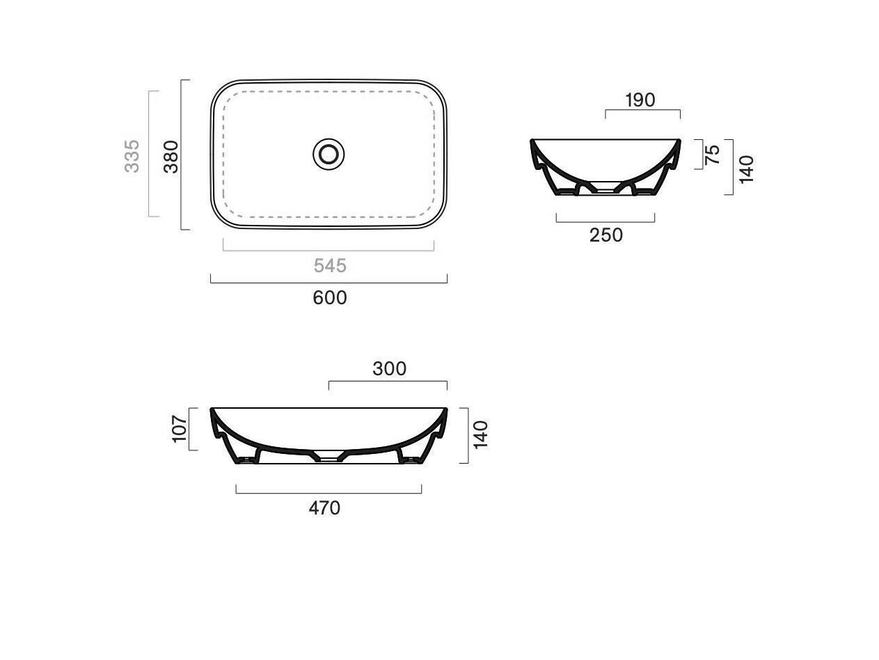 Одноместная прямоугольная раковина CERAMICA CATALANO ARCH-00013613 - Вид №3