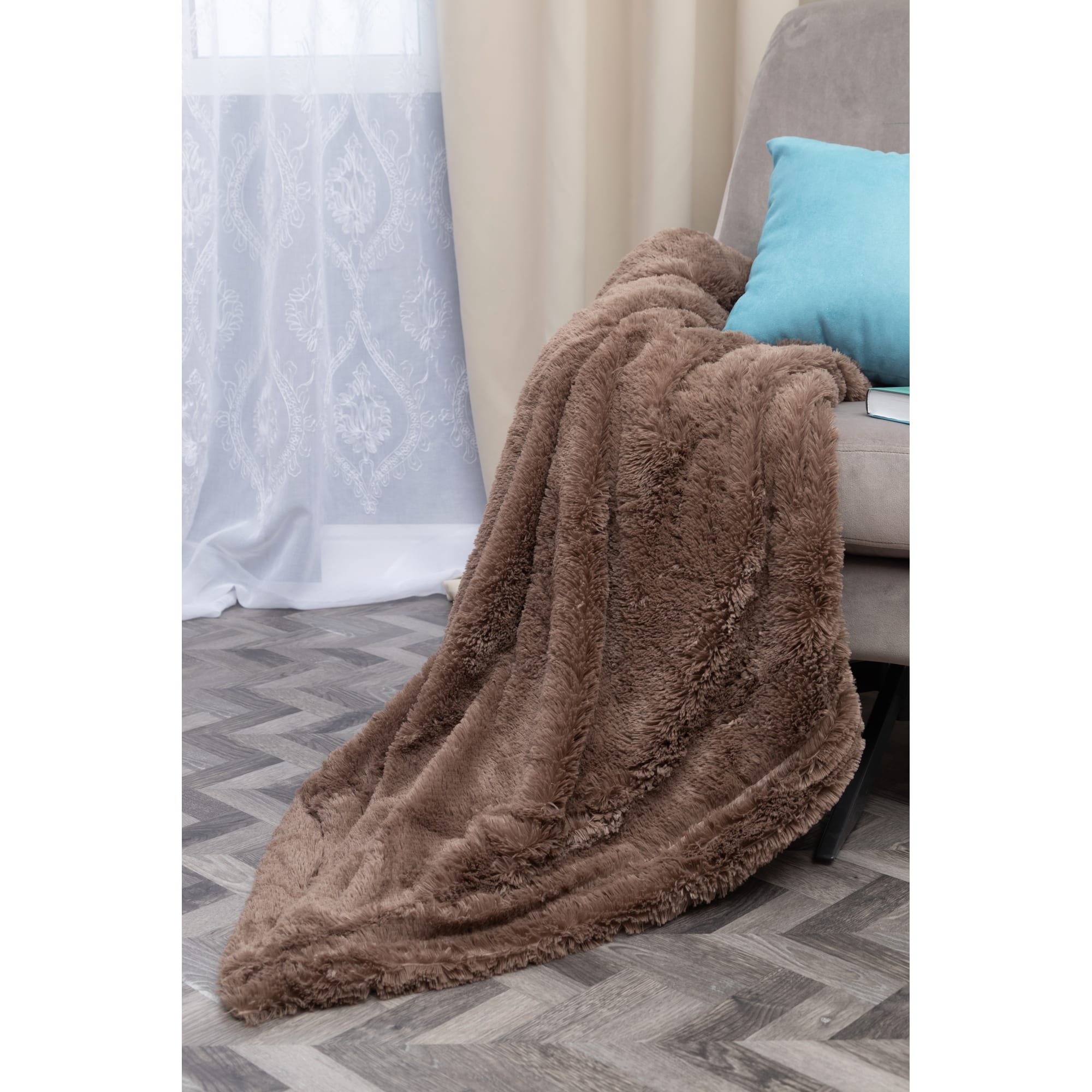 18680761 Плед декоративный 200х220 см, искусственный мех, цвет коричневый Santreyd  - Вид №6