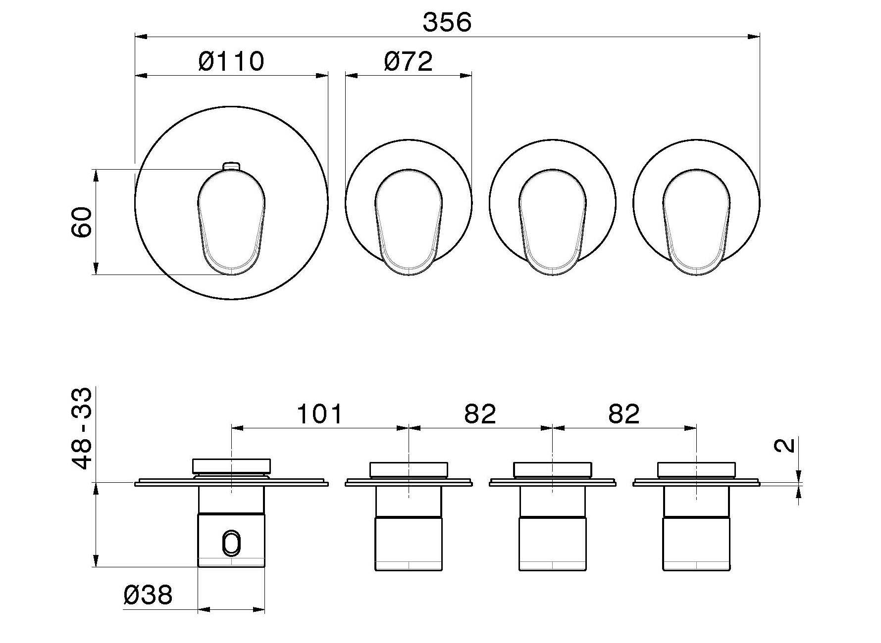 Термостатический смеситель для душа с 4 отверстиями Newform многофункциональные термостаты 3 выхода ARCH-00140443 - Вид №2