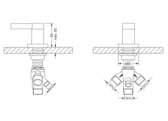 Переключатель на два положения ½", монтаж на борт ванны JOERGER Charleston Royal 615.40.750.000 - Вид №1