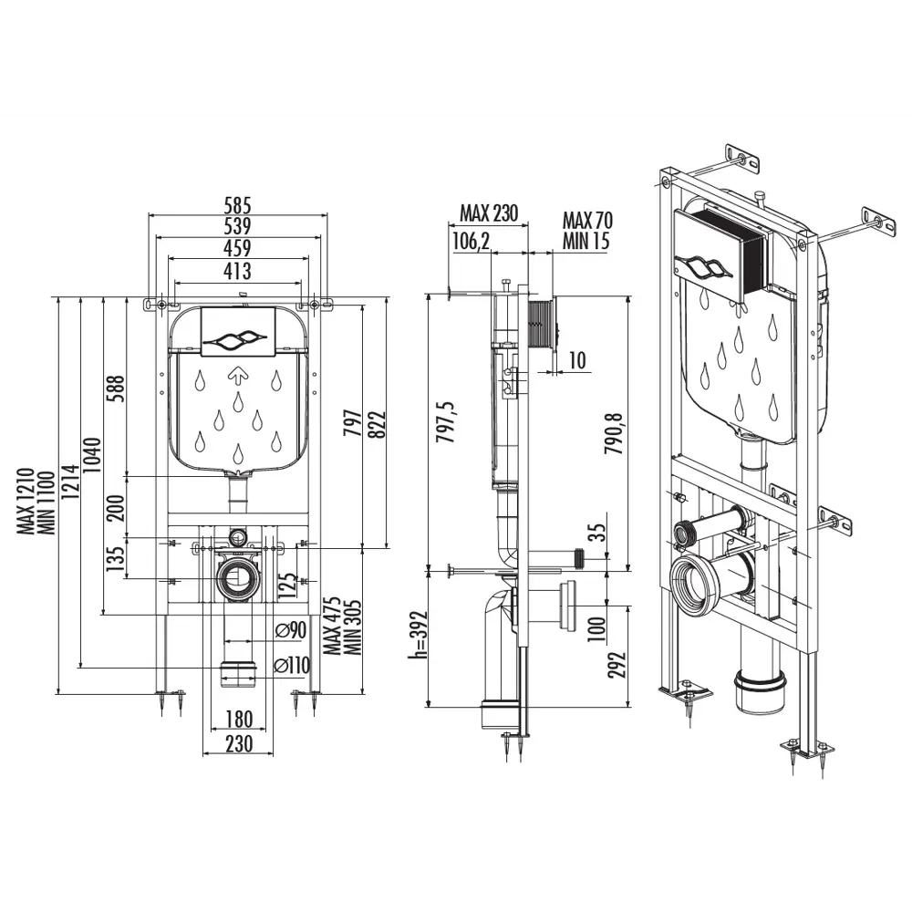 Комплект инсталляция с унитазом Creavit Tetra TP326-11CB00E-0000, с микролифтом, клавиша цвет хром 89348663 STLM-2064023 - Вид №5
