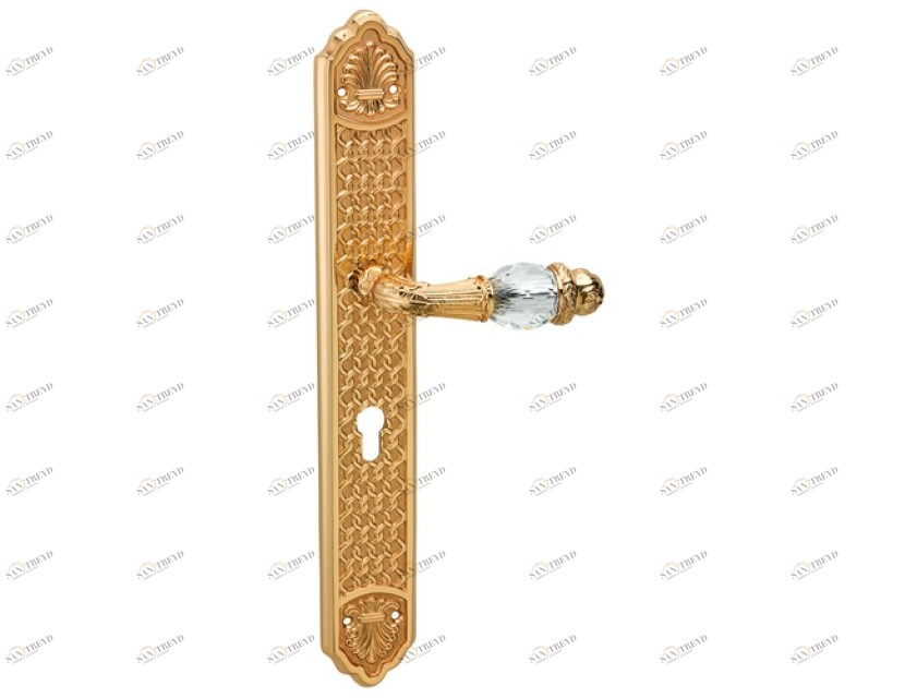 0A3041.85Y.30 Дверные ручки на пластинах с кристаллами сваровски и европрофилем 85мм Античная латунь Mestre 