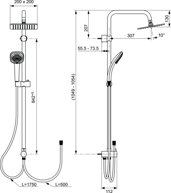 A5862AA Душевая система для установки с настенным смесителем Ideal Standard IDEALRAIN CUBE  - Вид №2