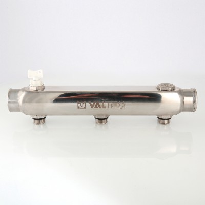 VTc.510.SS.060403 Коллектор из нержавеющей стали с межосевым расстоянием выходов 100 мм Valtec 1", 3 x 1/2"  - Вид №4