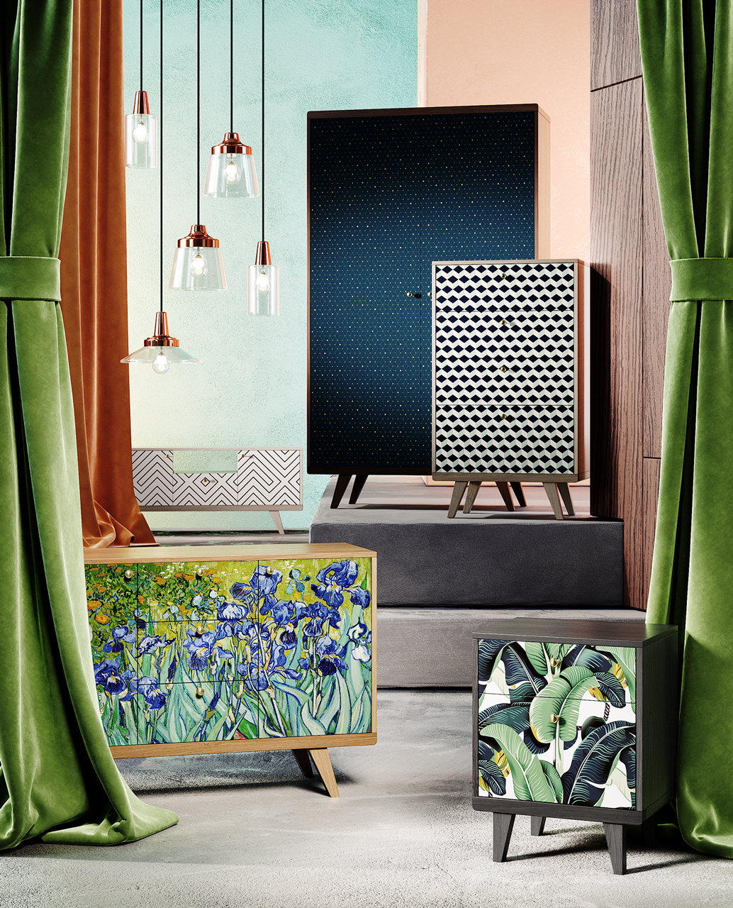 Шкаф распашной двухдверный осветленный дуб с принтом Thimon THE IDEA  210341 Бежевый;белый  - Вид №3