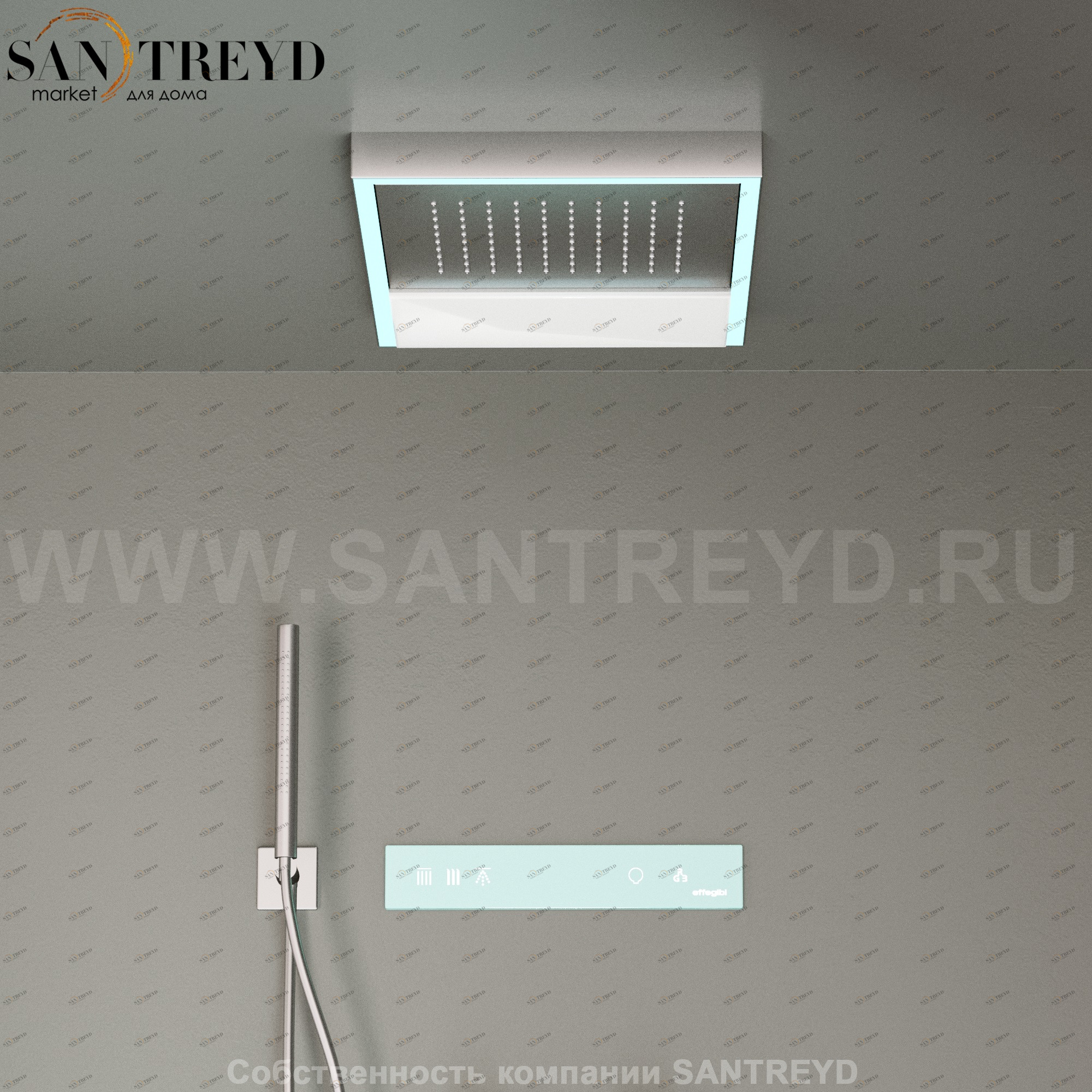 Effegibi FEELGOOD.1 Потолочный душ с сенсорной панелью управления и ручным душем хромированный сатин PP50000043 FEEL GOOD