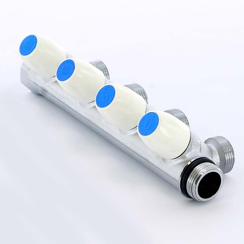 Коллектор НВ 3/4' MAXIMA с вентилями усиленный хромированный TIEMME 4 выхода 3/4'ЕК 50мм 1860015 - Вид №1