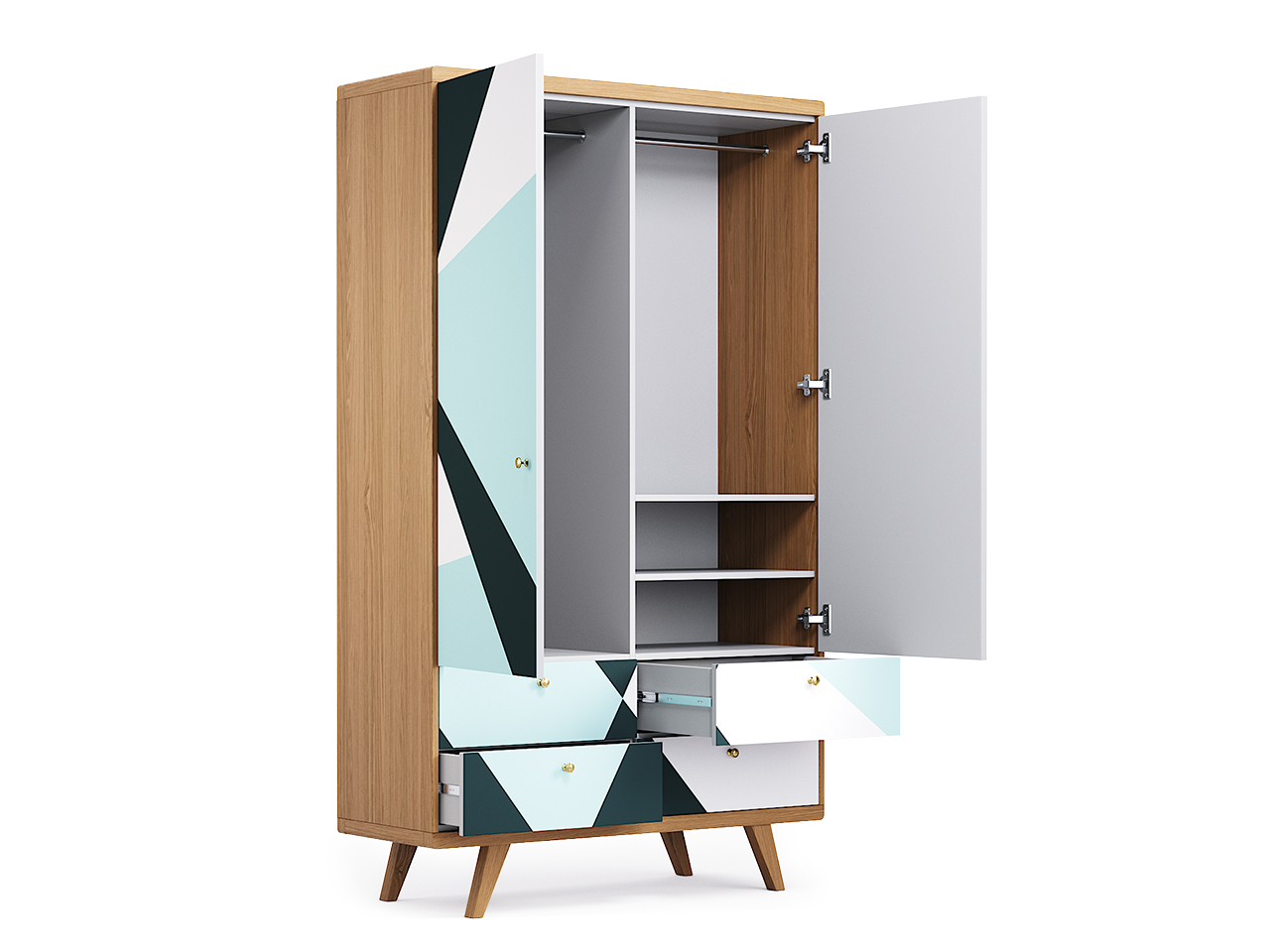 Шкаф распашной двухдверный с ящиками дуб с принтом Thimon №2 THE IDEA  210437 Белый;голубой;разноцветный  - Вид №2