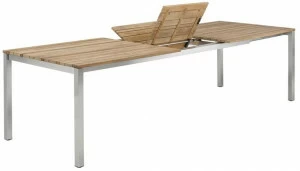 solpuri Раздвижной садовый стол из нержавеющей стали и дерева Classic stainless steel