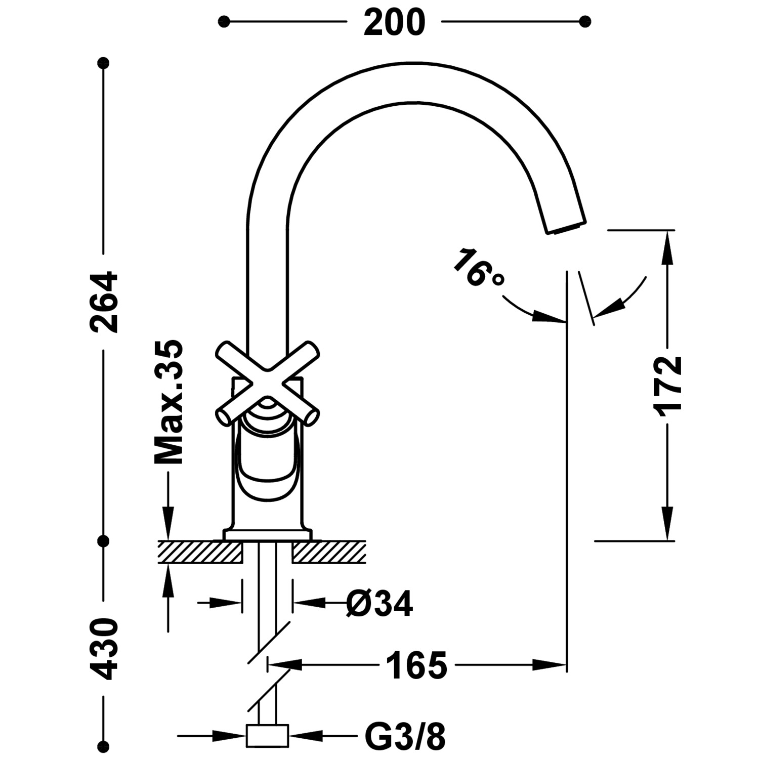 Смеситель для раковины MONTBLANC High с двумя ручками-28320301AC TRES Mont Blanc - Вид №1