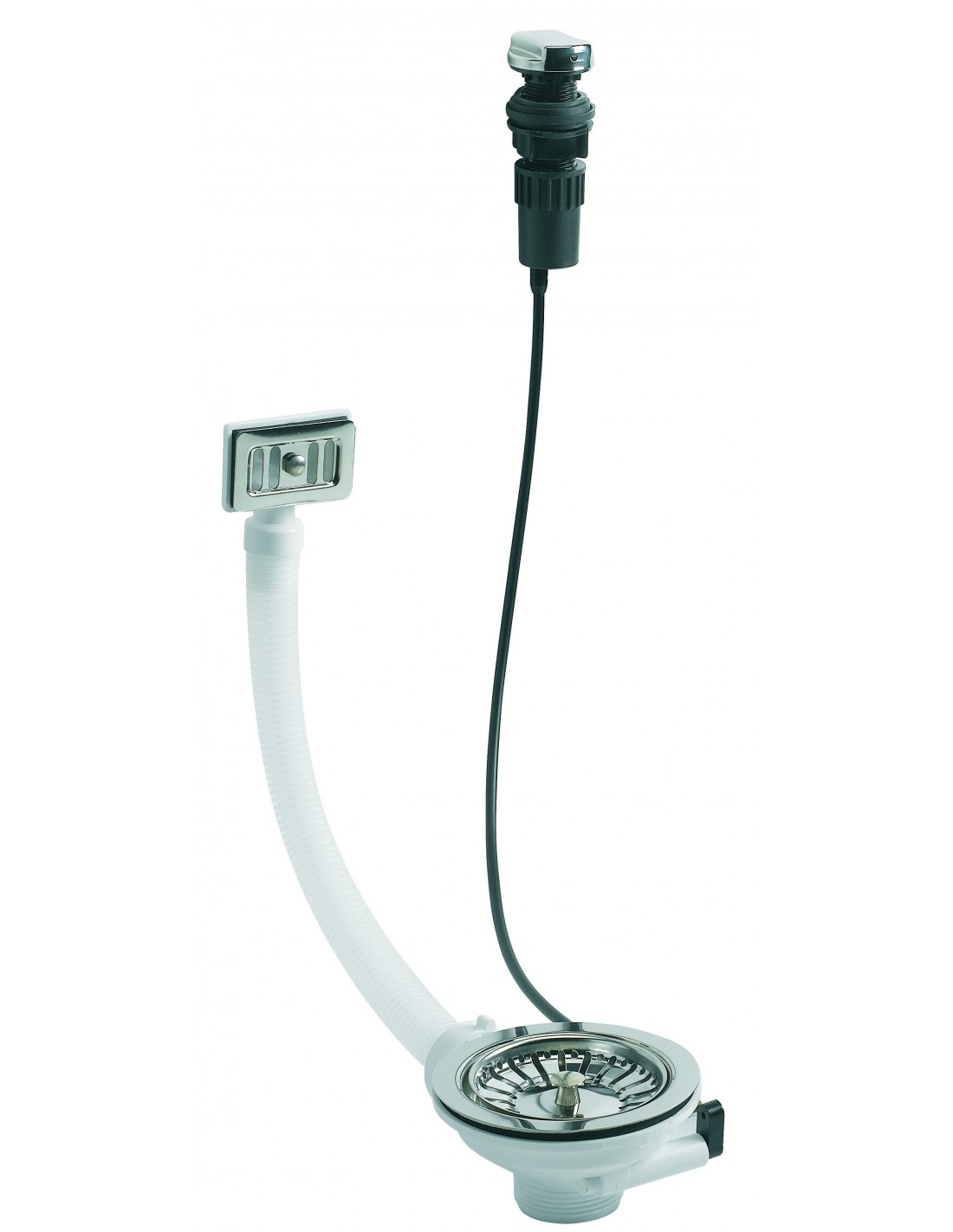 435500 000 00  Слив для раковины 1 автоматическая чаша для кабеля, Д. 90 мм, зажим 0/18 мм, с переливом, нержавеющая сталь Valentin Сталь 