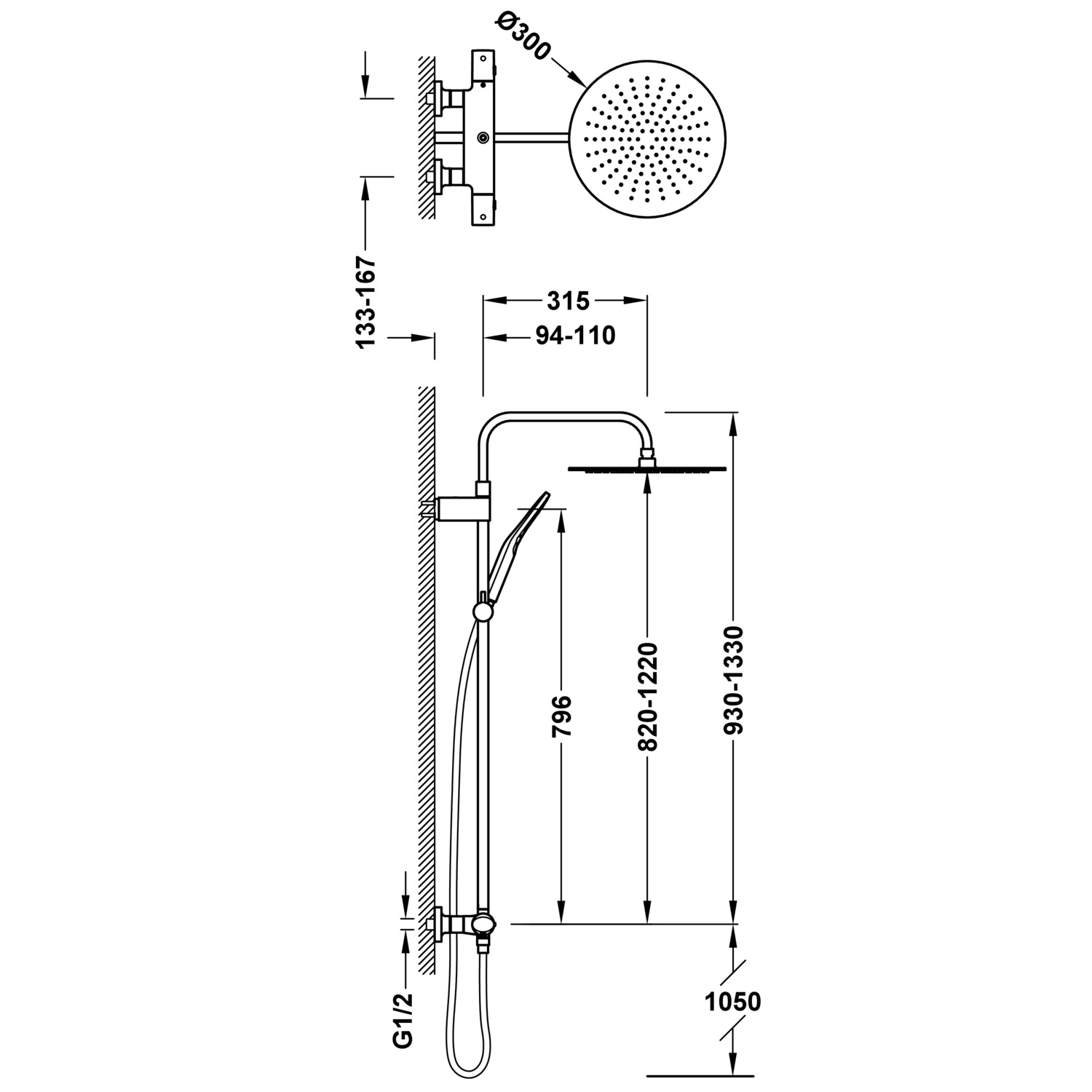 НАСТЕННЫЙ 2-полосный настенный термостатический смеситель для душа-19038705 TRES Thermostatic - Вид №1