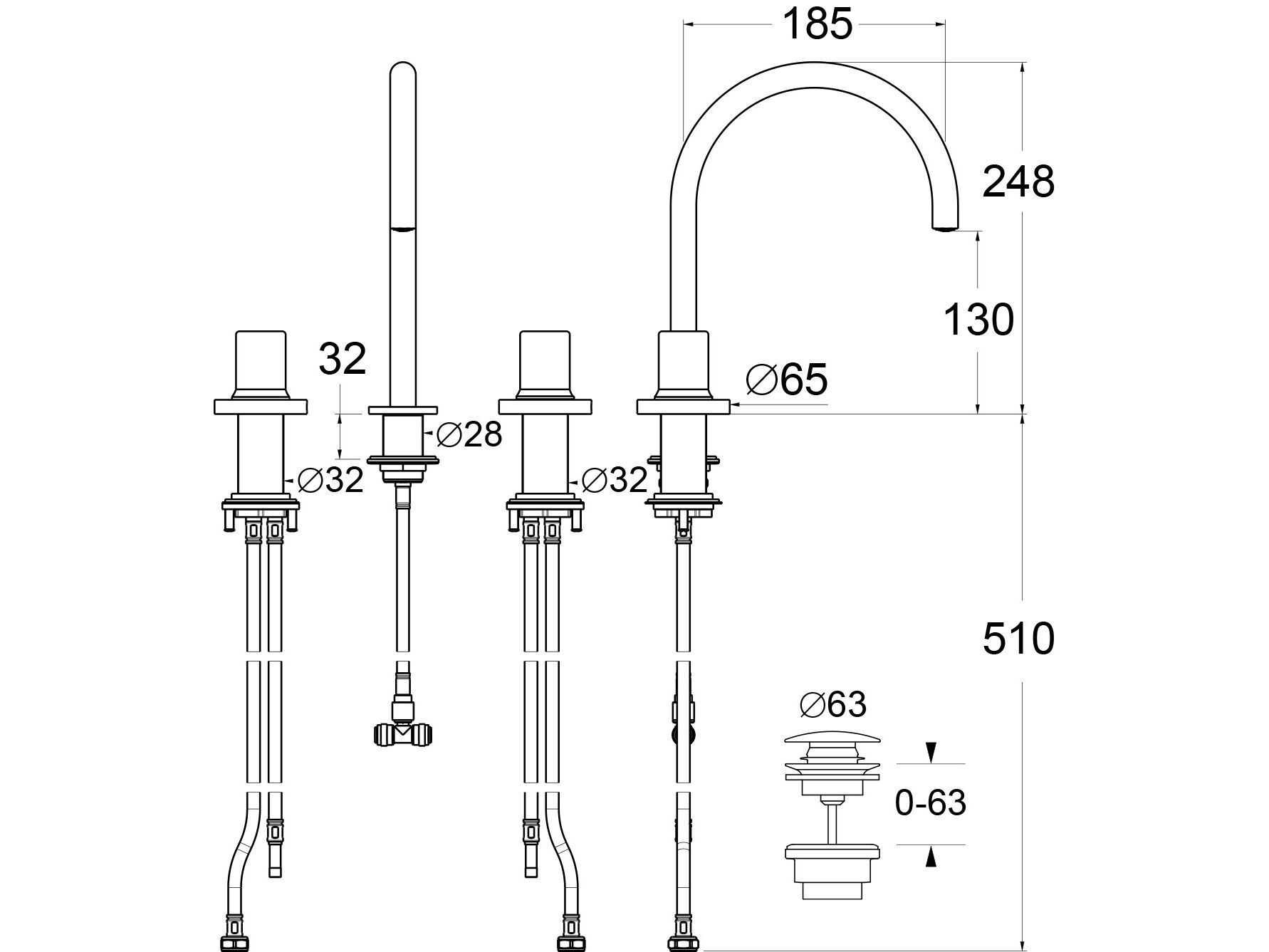 Смеситель для раковины с 3 отверстиями GUGLIELMI RUBINETTERIE Sprint Color ARCH-00141469 - Вид №8