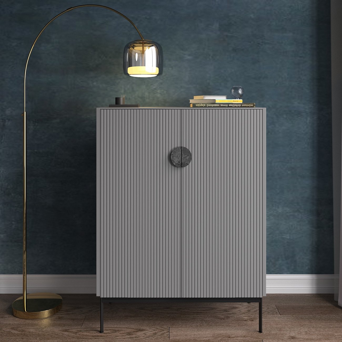 Шкаф двухдверный светло-серый низкий Uno BRAGIN DESIGN LIVING 00-3974668 Серый - Вид №1