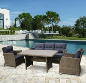 Мебель садовая из ротанга бежевая, кресла, диван и обеденный стол на 5 персон AFINA  00-3860498 Бежевый