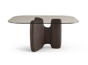 Прямоугольный обеденный стол из дерева и стекла