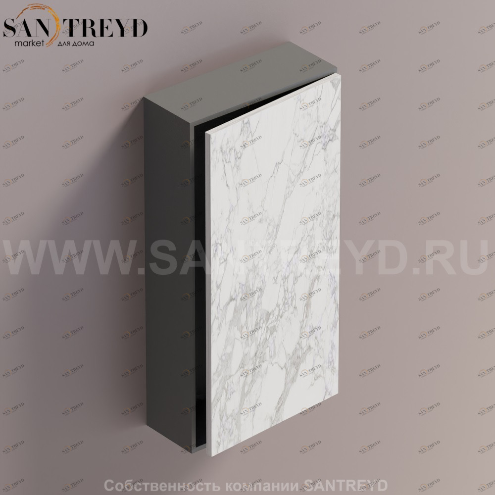 LIFT Модульный шкаф 80 см с правой дверью на доводчиках. Модули могут располагаться горизонтально и вертикально. Отделка: темно-серая краска и белый мрамор. AMOB052MCLGDX Agape