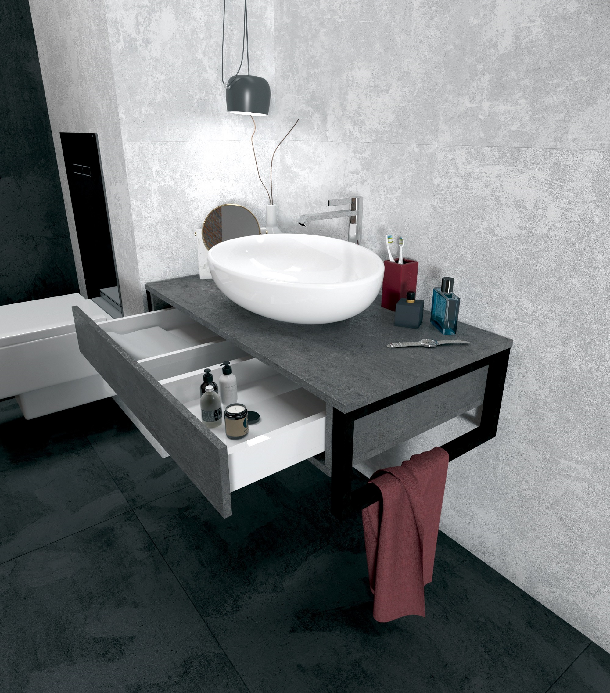 У85848 Тумба GRUNGE LOFT 80П 1в.я Бетон темно-серый 1 Marka GRUNGE LOFT  - Вид №1