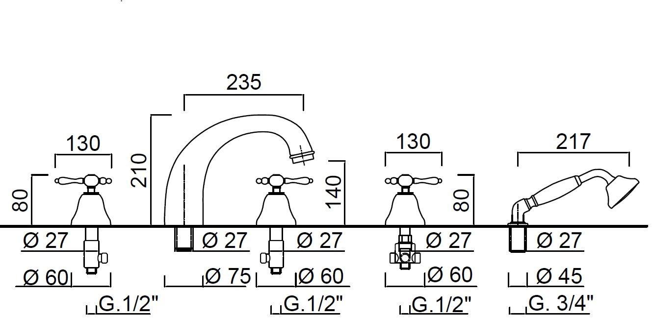 Rubinetteria Giulini Метчик на 5 отверстий Classic revolution - praga F7560ce - Вид №1