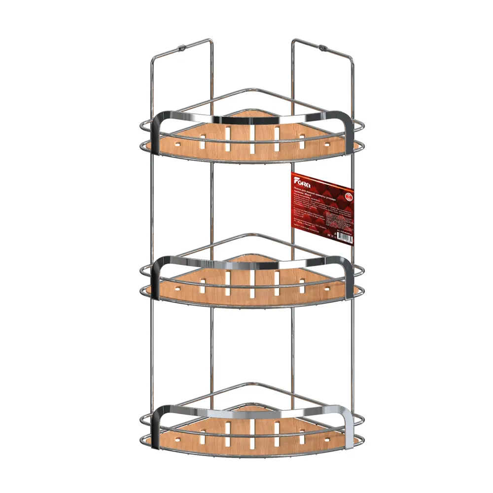 Полка для ванной угловая Wood трехъярусная цвет хром, дерево 84730511 STLM-2036485 Santreyd нет - Вид №1