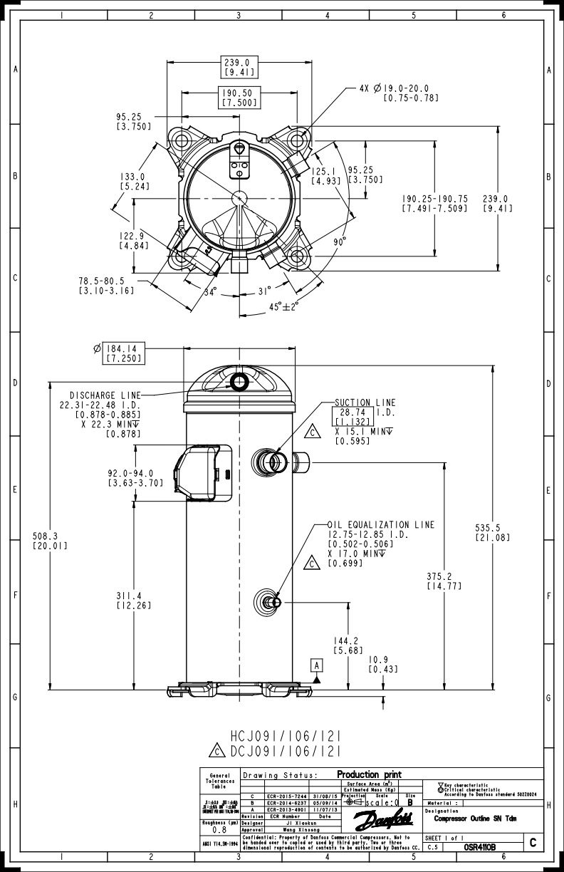 Danfoss DCJ — Герметичные спиральные компрессоры, R401A DCJ121T4LC8 Компрессор спиральный 121L5042  - Вид №4