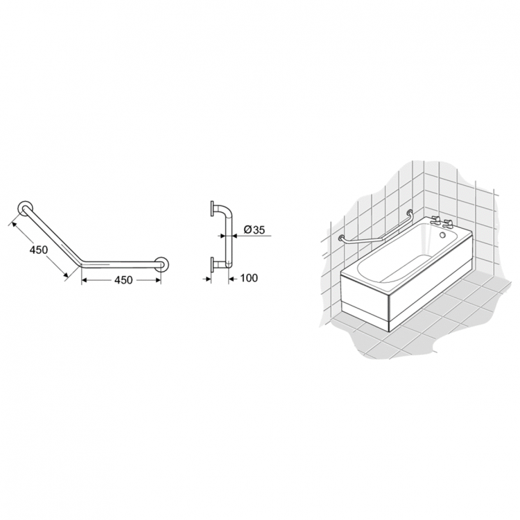 S6472AC Изогнутый опорный поручень 45х45 см Ideal Standard CONTOUR - Вид №1