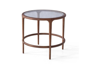 Круглый деревянный и стеклянный журнальный столик