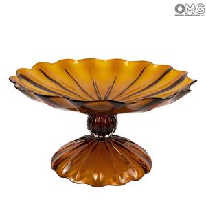 2910 ORIGINALMURANOGLASS Декоративная чаша Орхидея - янтарь - Original Murano Glass OMG 38 см