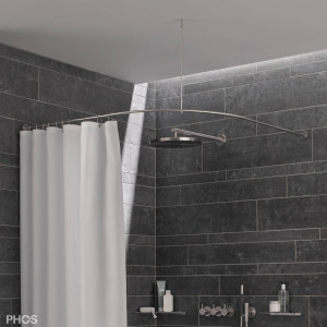 DSB300-1050K45 Карниз для душевой занавески четверть круга с радиусом дуги 30 см, 105 x 105 см для приклеивания к стене PHOS