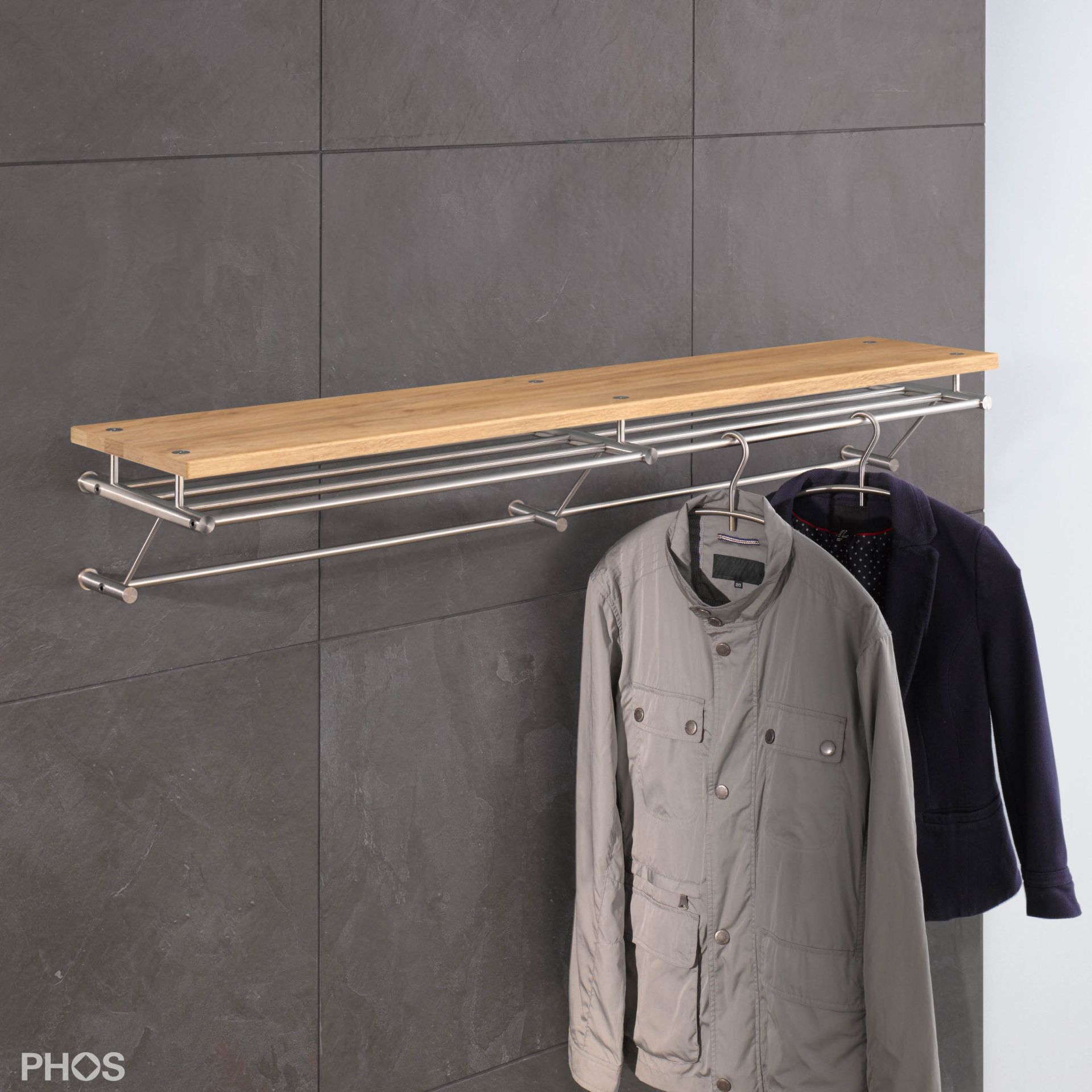 G8-1200-Eiche Навесной шкаф g8 с 5 штангами для одежды и полкой из дуба - ширина 125 см PHOS 