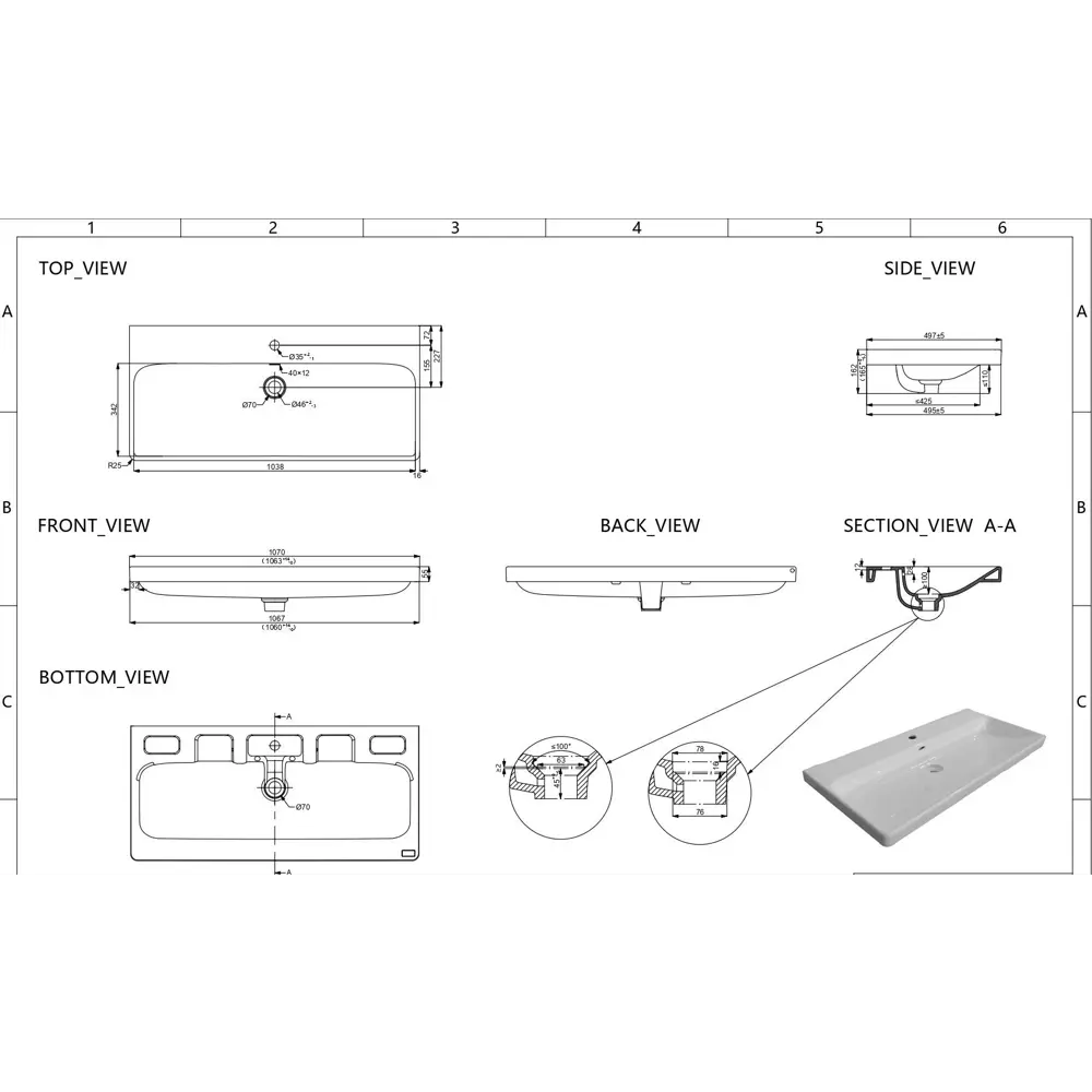Konsensa Teano — встраиваемая керамическая раковина 106 см с сифоном 89399654 STLM-1568765 - Вид №2