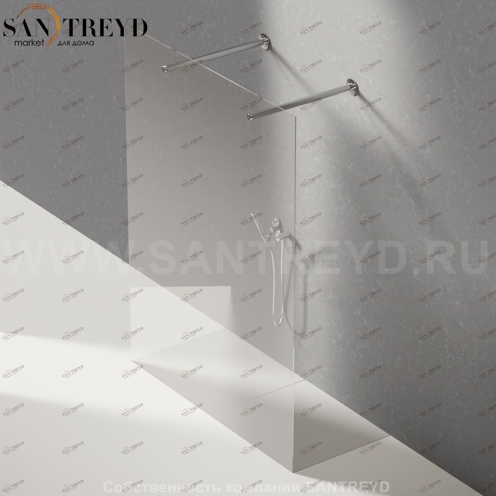 Душевое ограждение FLAT D подрезаемое, стеклянная экстрапрозрачная перегородка с 2-мя держателями. Размеры: глубина от 70 до 100 см, длина от 140 до 160 см Agape DA207010014016180TTE