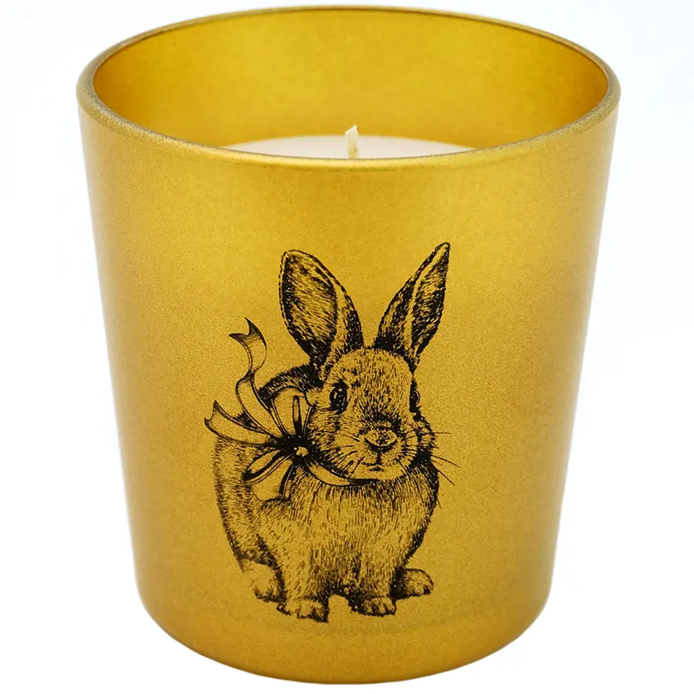 Свеча в стекле Праздничный кролик золотая 8.5 см EVIS STLM-2092473
