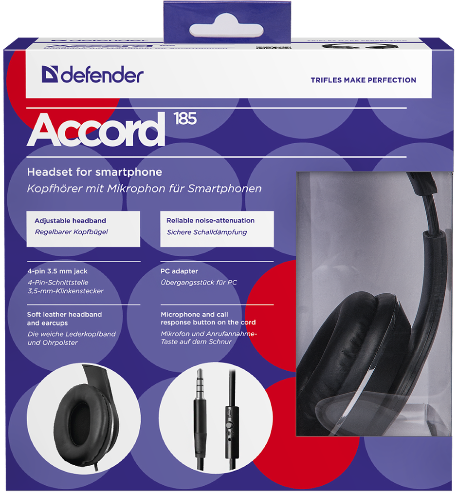 63185 гарнитура для смартфонов accord 185 черный, кабель 1,2 м Defender Santreyd  - Вид №2