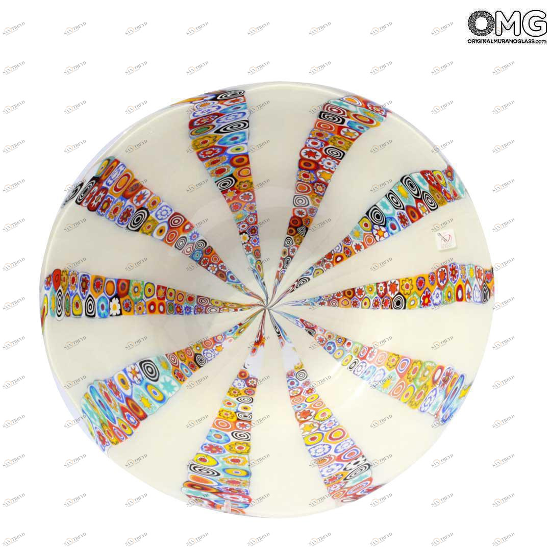 1790 ORIGINALMURANOGLASS Белое круглое блюдо Миллефиори - муранское стекло 40 см 