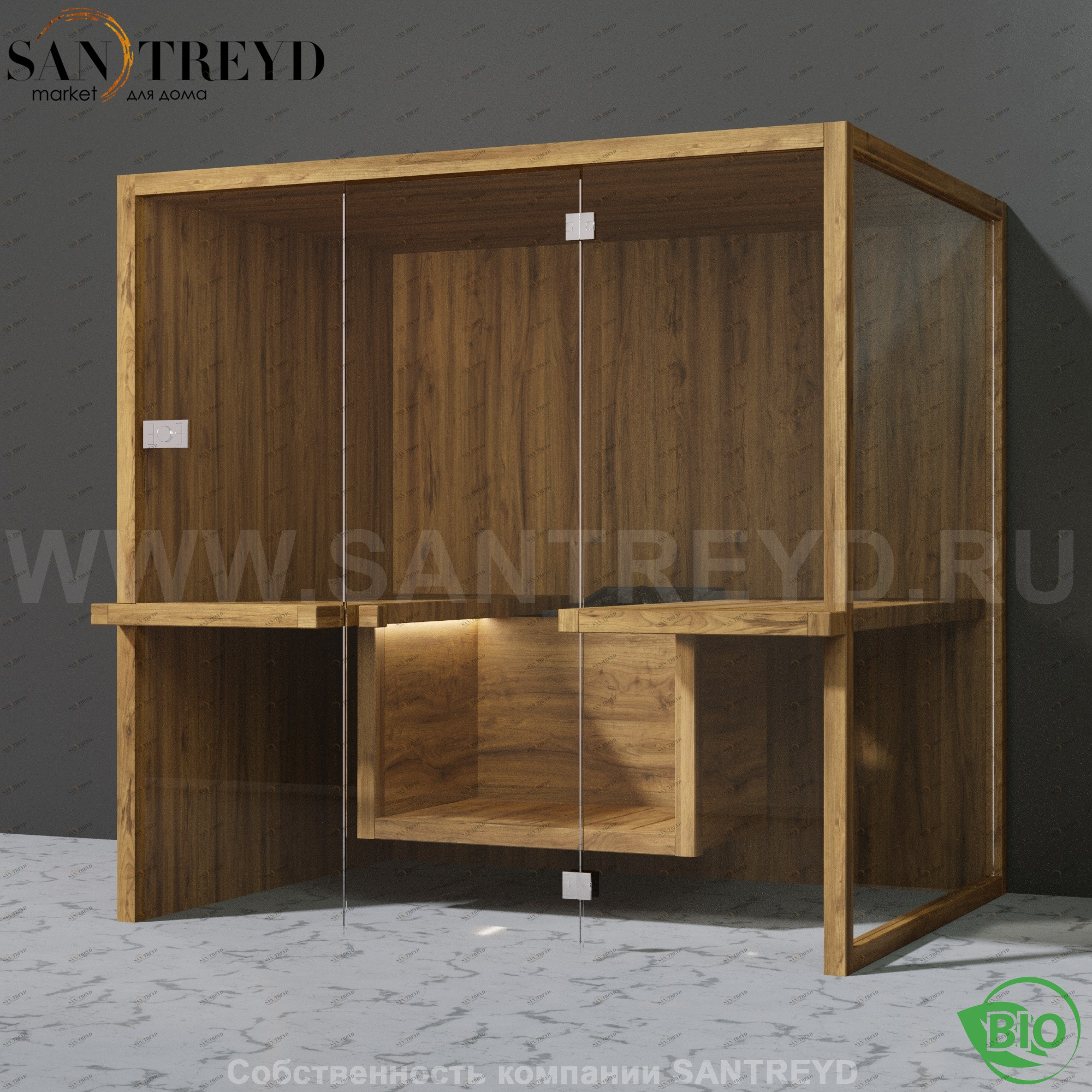 Effegibi AIR BI91800004 Био-сауна. Установка: к стене. Мощность: 9 кВт макс. Размеры: длина 217 см, ширина 162 см. Отделка: осина термообработанная.