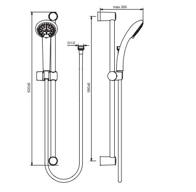 BA208AA Душевой набор со штангой 600 мм, лейка 3-ф Ø80 мм VIDIMA FRESH - Вид №1