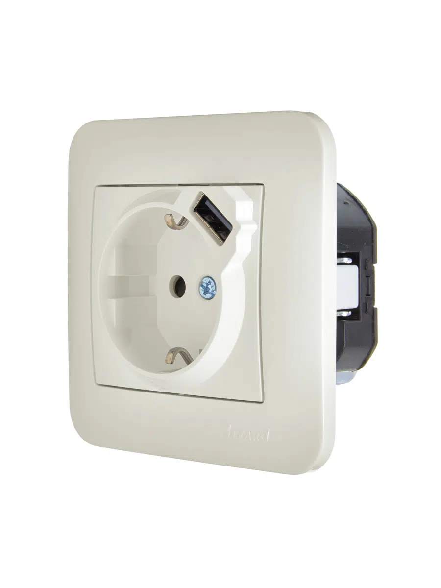 ASTI Розетка с/з + USB разъём жемчужно-белый перламутр LEZARD 7081-3030-181