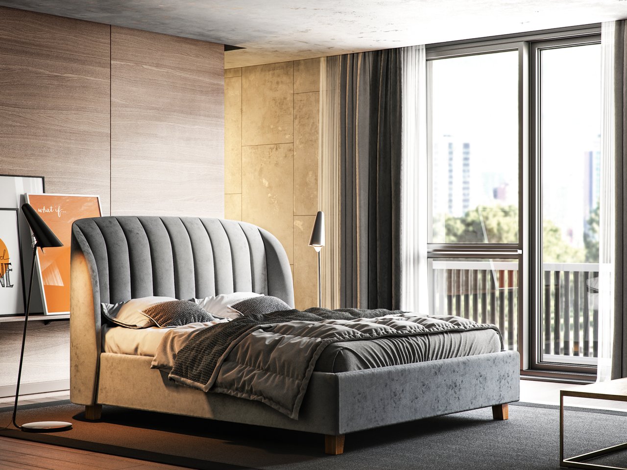 Кровать двуспальная 180х200 темно-серая Tulip THE IDEA ДИЗАЙНЕРСКИЕ 210655 Серый  - Вид №4